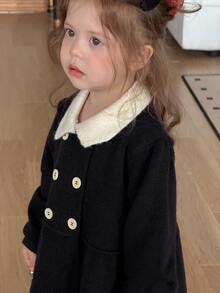 DAZY Infant (Girl) Contrast Color Lapel Long Sleeve Autumn/Winter Sweater Set - Black - View 4