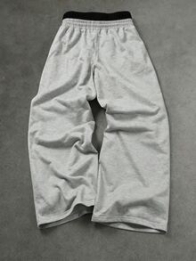 SHEIN 青少年男孩字母印花鬆緊腰寬腿寬鬆休閒運動長褲 - 灰色 - 查看 2