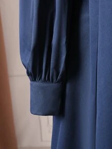 Rometta Plus Size Women Bowknot Decor Long Sleeve Casual Dress - Navy Blue - View 4