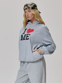 MUSERA Grey Graohic Detail Long Sleeve Hoodie Fall Autumn Winter Coolgirl Style Casual - Light Grey - View 4