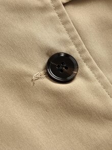 SHEIN Girlism 青少年女孩秋冬米色長款風衣，寬鬆休閒收腰防風防雨外套，極簡優雅腰部設計日常通勤外衣 - 卡其色 - 查看 6