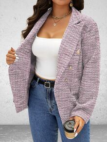 Vionelle Plus Size Women's Fashion Versatile Commute & Travel Blazer - Pink - View 3
