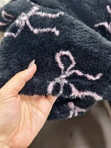 女童黑色配粉色蝴蝶結毛絨拉鍊連帽外套，保暖秋冬戶外外套，適合聖誕節與雪天穿著 - 黑色 - 查看 4