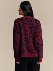COSMINA Women's V-Neck Leopard Print Casual Versatile Daily Wear Long Sleeve Sweater - Multicolor - View 2