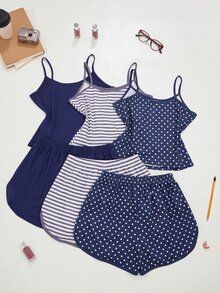 ZzzCrew 3pcs/Set Polka Dot & Striped Women's Pajama Set, Sexy Casual Loungewear - Multicolor - View 7