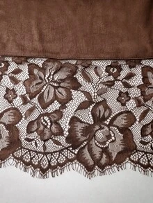 Holdful Holdful Women's Autumn Solid Color Round Neck Lace Cuff Patchwork Casual Dress - Coffee Brown - View 6
