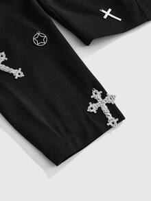 ROMWE Goth Punk Metal Cross Pendant Ultra-Cropped Fitted Plus Size Blazer - Black - View 4
