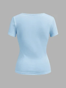 SHEIN EZwear 女款純色V領短袖休閒百搭T恤（3件組） - 彩色 - 查看 5