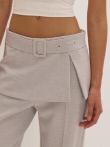 MUSEYN Grey Woven Overlay Belt Detail Trousers Versatile Lounge Everyday Date Night Chic New Season Fall - Grey - View 5
