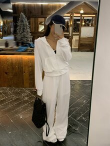 DAZY Women's Hooded Sweatshirt And Loose Pants Casual 2 Pieces Set - White - View 1