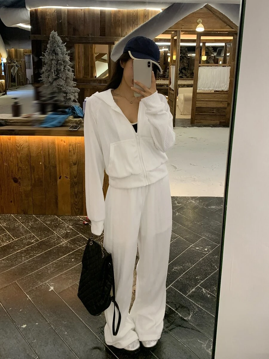 DAZY Women's Hooded Sweatshirt And Loose Pants Casual 2 Pieces Set - White - View 1