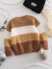 SHEIN Young Boy Colorblock Casual Versatile Long Sleeve Sweater - Multicolor - View 2