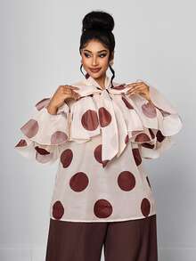 Maweii Plus Size Women Polka Dot Casual Versatile Everyday Outing Shirt - Multicolor - View 1