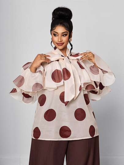 Maweii Plus Size Women Polka Dot Casual Versatile Everyday Outing Shirt