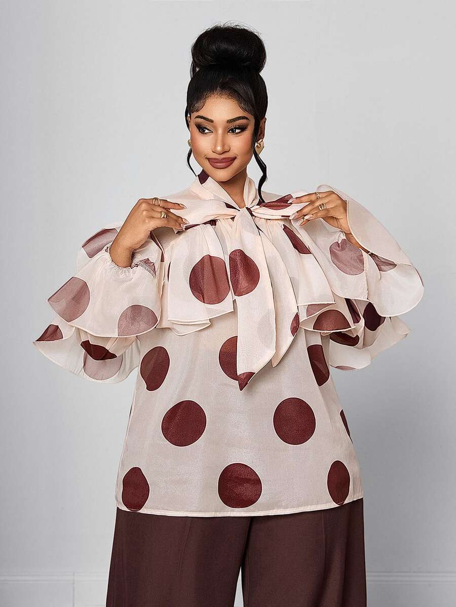 Maweii Plus Size Women Polka Dot Casual Versatile Everyday Outing Shirt - Multicolor - View 1