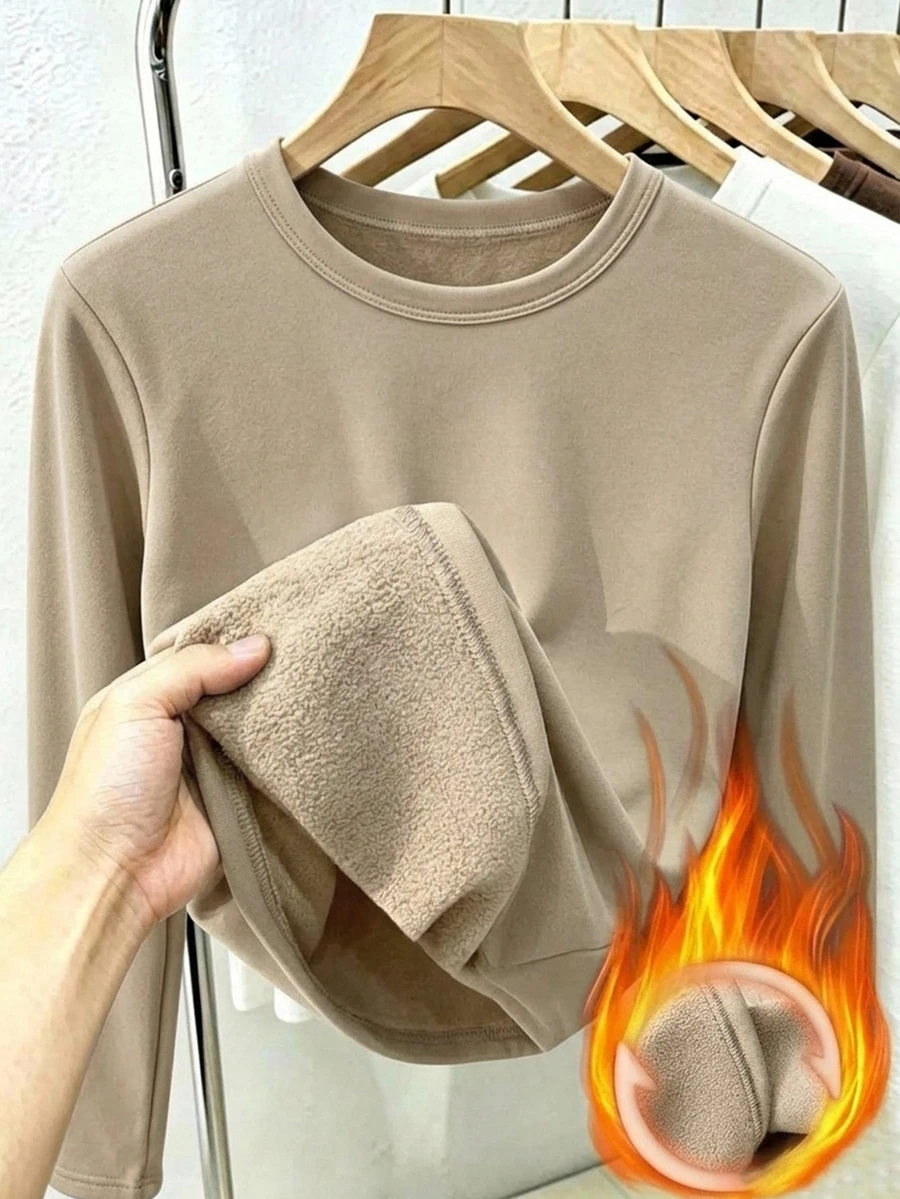 DAZY Women's Solid Color Minimalist Versatile Long Sleeve T-Shirt For Daily Wear - Apricot - View 1