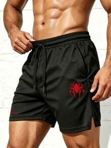 Gym Rark 男士抽繩腰蜘蛛圖案休閒日常運動短褲 - 黑色 - 查看 1