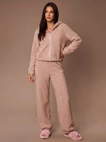Lazeform Girls' Soft & Sweet Plush Long Sleeve Jacket, Vest & Pants 3 Pieces Loungewear Set - Coral Pink - View 6