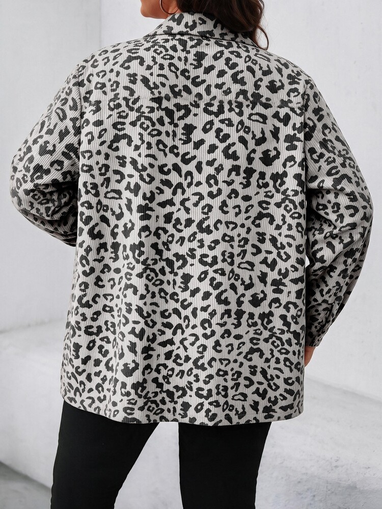 SHEIN LUNE Plus Size Women's Leopard Print Long Sleeve Single-Breasted Casual Utility Pocket Jacket Fall - Multicolor - View 2