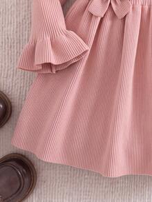 SHEIN Baby Girl Bowknot Decor Casual Daily Summer Knit Dress - Pink - View 4