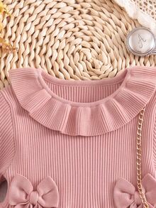 SHEIN Baby Girl Bowknot Decor Casual Daily Summer Knit Dress - Pink - View 6