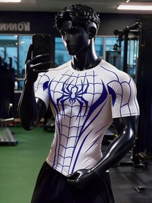 GymBeat 男士蜘蛛圖案短袖運動T恤，適合健身 - 彩色 - 查看 4