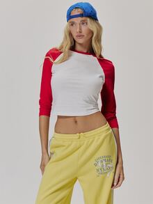 MUSERA Red And White Contrast 3/4 Sleeve Top Fall Autumn Winter Coolgirl Style Casual - Red and White - View 1