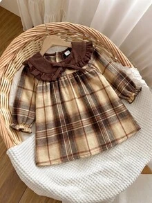 SHEIN 新生兒格子拼接休閒日常夏季洋裝 - 彩色 - 查看 6