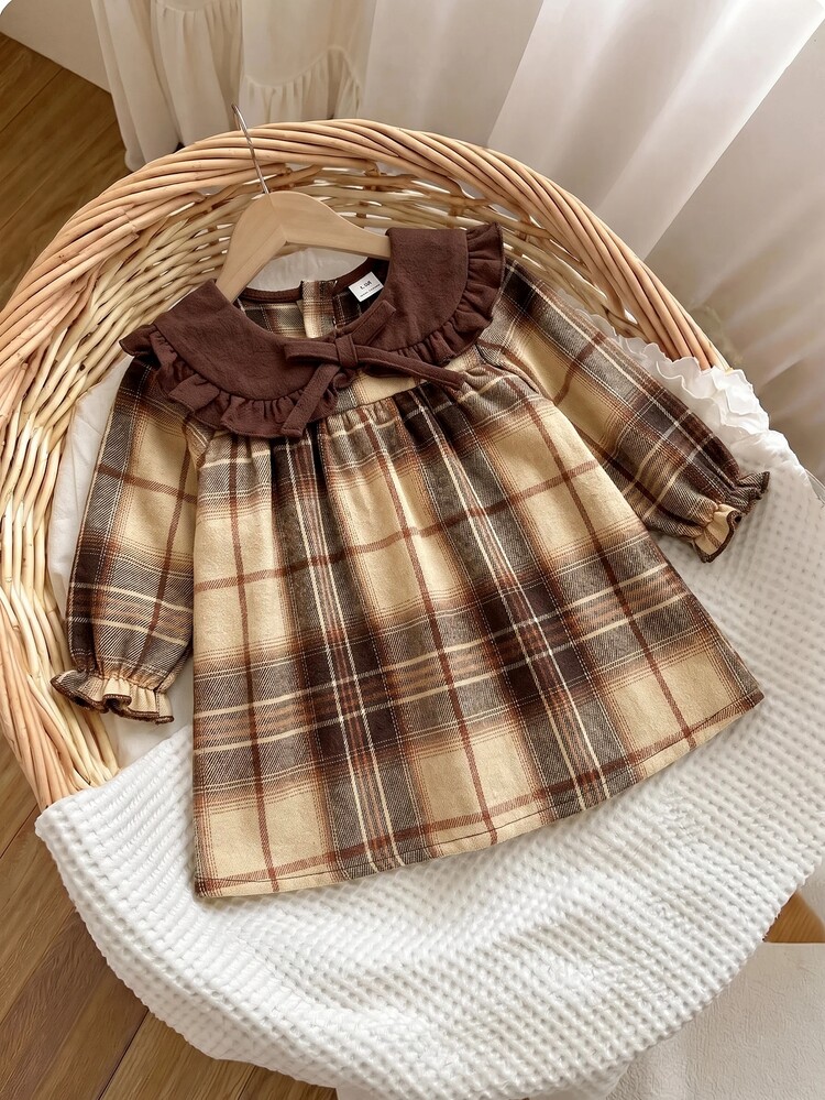 SHEIN Newborn Baby Plaid Patchwork Casual Daily Summer Dress - Multicolor - View 6