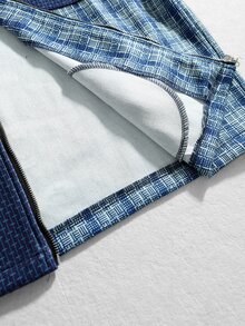 ROMWE MEN Men's Autumn/Winter Patchwork Streetwear College Style Hot-Selling Shirt - Blue - View 8