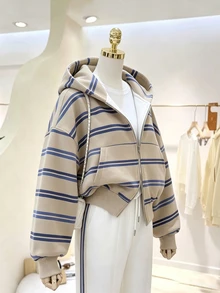 Collagica Collagica 女款休閒寬鬆連帽長袖拉鍊運動衫，灰色，適合日常旅行，秋季穿著 - 黑色 - 查看 3