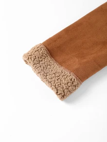 GlowEve CURVE Women's Plus Size Brown Shearling Jacket With Buttons, Fashion Style Winter Thanksgiving Holiday Going Out Casual Baggy - Brown - View 6
