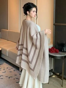 DAZY Women's Striped Batwing Sleeve Elegant Shawl Cardigan Winter - Blue - View 2