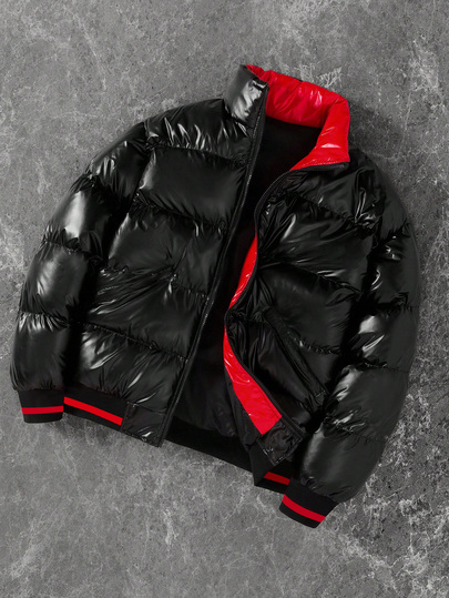SHEIN KidsTween Boy Fall Autumn/Winter Hooded Thermal Lined Thickened Black Jacket Quilted Coat, Winter Coat, Parka Coat, Padded Coat, Padded Coat, Quilted Coat