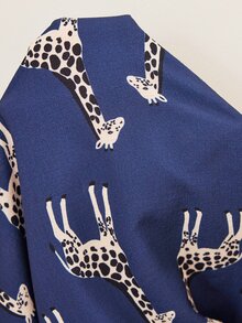 Doze Lane Plus Size Women's American Casual Loose Comfortable Giraffe Print Button Long Sleeve Pants Pajama Set, Suitable For Autumn - Navy Blue - View 3