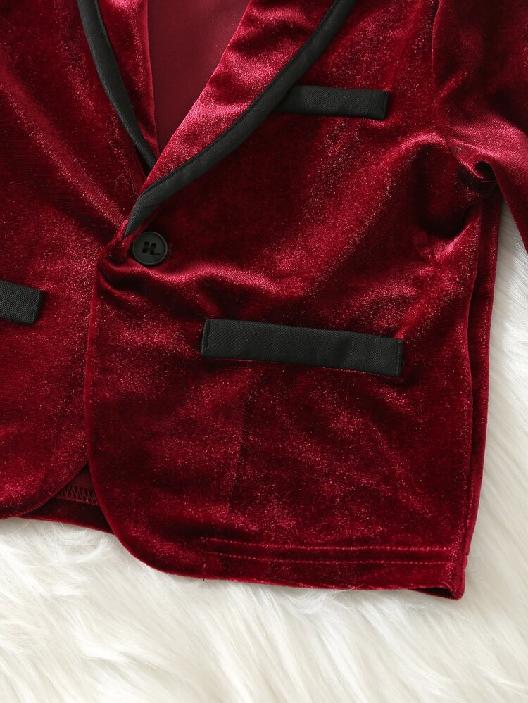 SHEIN Baby Boy Gentleman Suit Red Velvet Blazer Black Dress Pants Set Infant Formal Suit Christmas Party Outfit - Multicolor - View 5