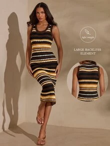 Glamine فستان نسائي محبوك مخطط بألوان متباينة للشارع - متعدد الألوان - مشاهدة 1