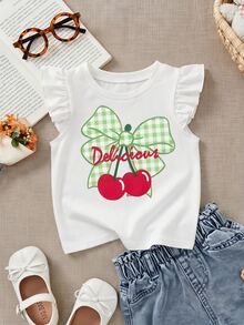Young Girl Casual Fashion Cute Flutter Sleeve Round Neck Top, Suitable For Spring And Summer - Multicolor - View 3