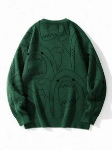 Manfinity Hypemode Men's Casual Cartoon Pattern Knit Sweater, Autumn/Winter Back To School, Long Sleeve Top - Dark Green - View 2