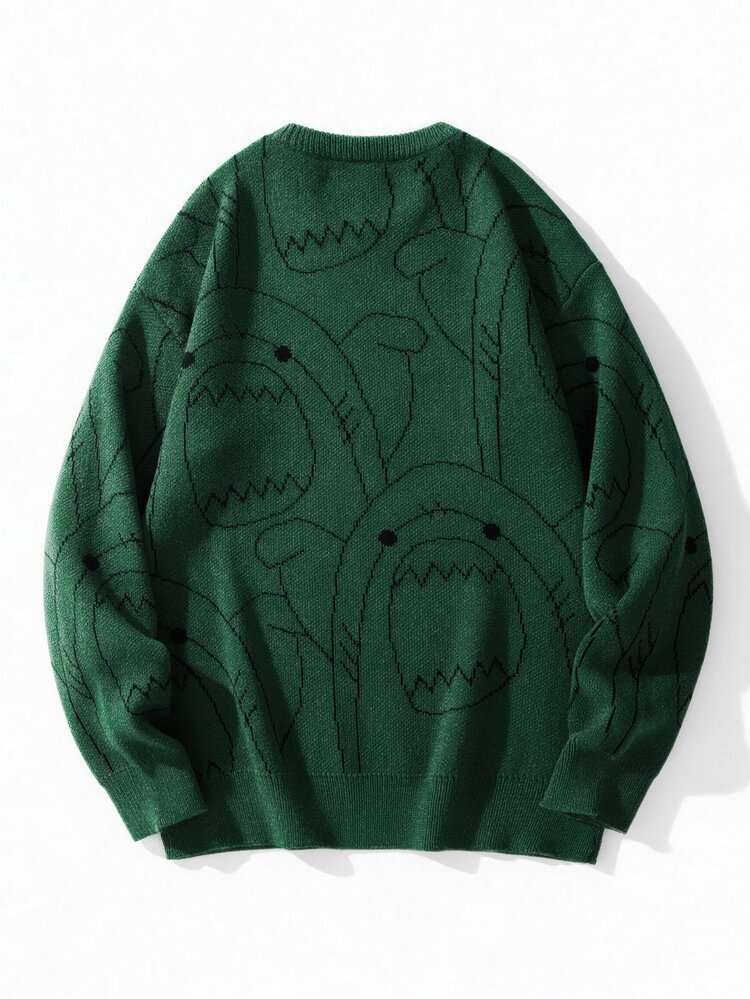 Manfinity Hypemode Men's Casual Cartoon Pattern Knit Sweater, Autumn/Winter Back To School, Long Sleeve Top - Dark Green - View 2