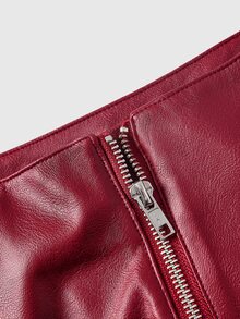 ROMWE Y2K Sexy Punk Hot Girl Rivet Belt Waist Buckle Design Ultra Low Waist PU Shorts - Burgundy - View 4