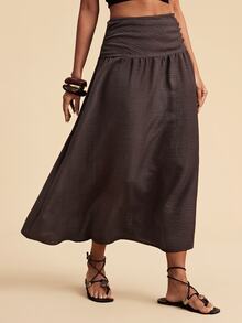 Travachic Women's Solid Color High Waist Pleated Casual Skirt - Coffee Brown - View 1