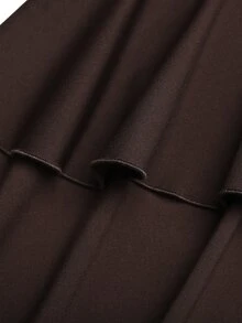 SHEIN Tween Girl Tween Girl Autumn/Winter Elegant Solid Knit Square Neck Flared Sleeve Long Sleeve Multi-Layer Ruffle Asymmetrical Hem Waist-Cinching Long Dress - Brown - View 8