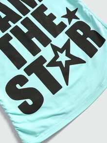 ROMWE Avant Women's Letter Print Asymmetrical Shoulder Casual Daily T-Shirt - Mint Green - View 3