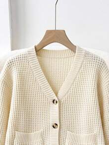 SHEIN Tween女孩優雅刺繡蕾絲花瓣領公主風長袖鈕扣開襟單排扣針織外套，休閒時尚公主風，適合學校、度假、旅行、生日派對，秋冬/四季皆宜 - 白色 - 查看 3