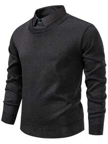 Manfinity Homme Men's 2 In 1 Knit Sweater, Patchwork Design, Autumn/Winter - Dark Grey - View 4