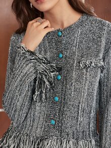 Anewsta Women's Black And White Comfortable Knit Cardigan Top For Autumn - Black and White - View 5
