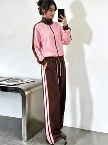 Sovereign Charm Sovereign Charm Women's Colorblock Long Sleeve Top And Pants Casual Daily Sports Set - Multicolor - View 4