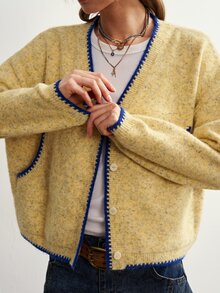 Bohemela 女款拼色休閒百搭日常開襟衫 - 淡黃色 - 查看 4