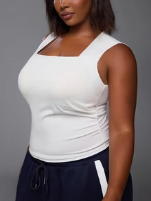 Voyena Women's Plus Size Solid Color Minimalist Sports T-Shirt For Yoga - White - View 6